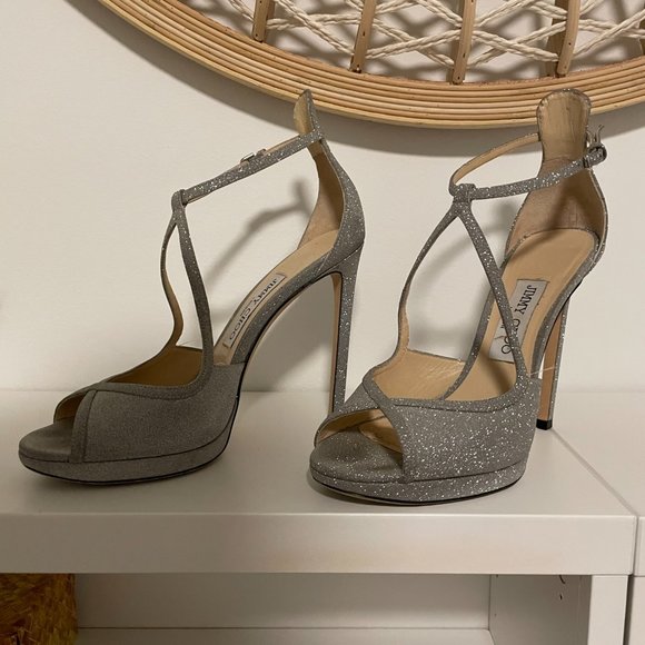 Jimmy Choo Metallic Silver Glitter Sandals - Picture 8 of 8